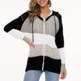 thumbnail image 2 of Cardigans d'Automne pour Femmes 2022 Mode Rayé Bloc de Couleur Manches Longues Cardigan Tricoté à Capuche Manteau Noir G, 2 of 7