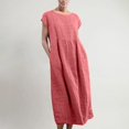 thumbnail image 2 of CHOK Robe pour Femme Grande Taille Décontractée à Manches Courtes, Col Rond, Coupe Ample, Robe d'Été Unie en Lin, Midi Ample et Confortable avec Poches, 2 of 6