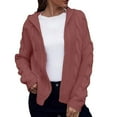 thumbnail image 2 of Baqcunre Women's V-Neck Solid Thick Needle Hooded Cotton Knited Long Sleeves Loose Cardigan Coats for Women Long Cardigan Jackets for Women Cardigan for Women,Hot Pink,S, 2 of 8