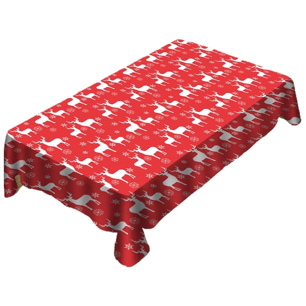 140*140cm Mantel de poliéster impermeable de Navidad, cubierta de mesa rectangular impresa con copos de nieve de Papá Noel de dibujos animados para decoración de fiesta en casa de