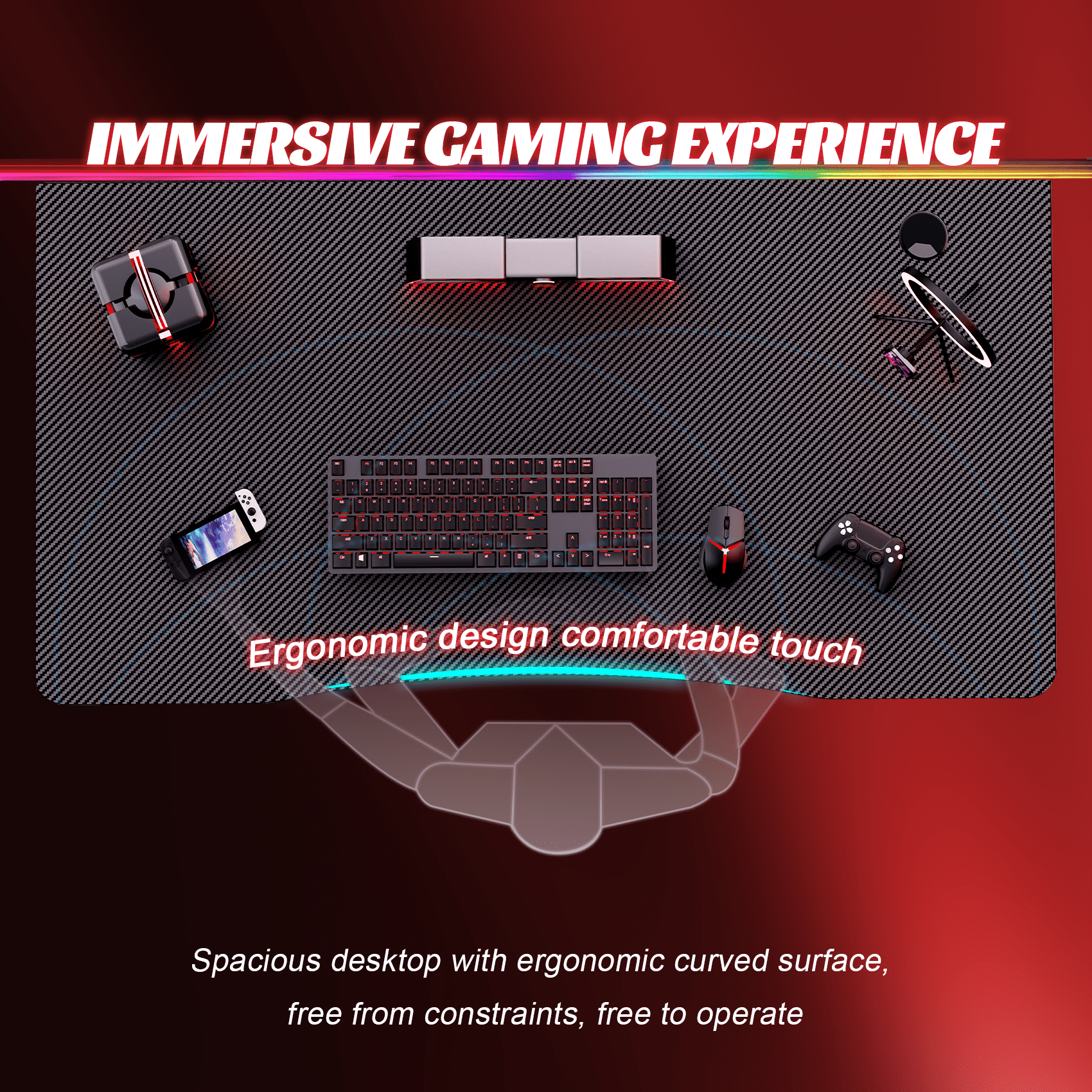 HLDIRECT 40 inch Gaming Desk with Carbon Fibre Surface, PC Desk Ergonomic, Gaming Table
