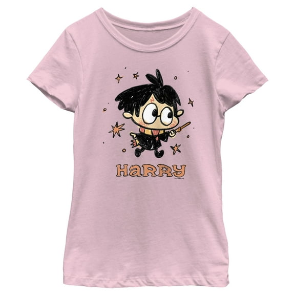 Girl's Harry Potter Starry Cartoon Harry  Graphic Tee Light Pink X Small