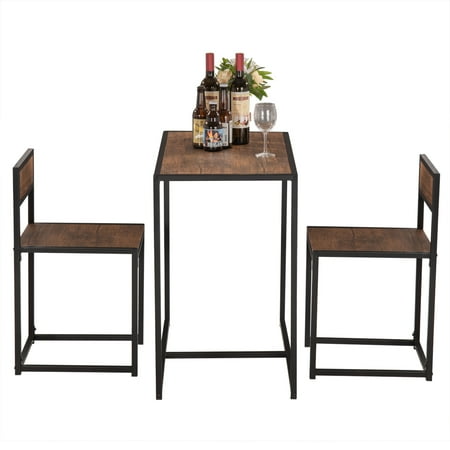 3-Piece Dining Room Set 35.4’’L Rectangular Table with 2 Chairs Black Frame and Wood Top Small Space Breakfast Table Set for Apartment Home Brown Wood Grain