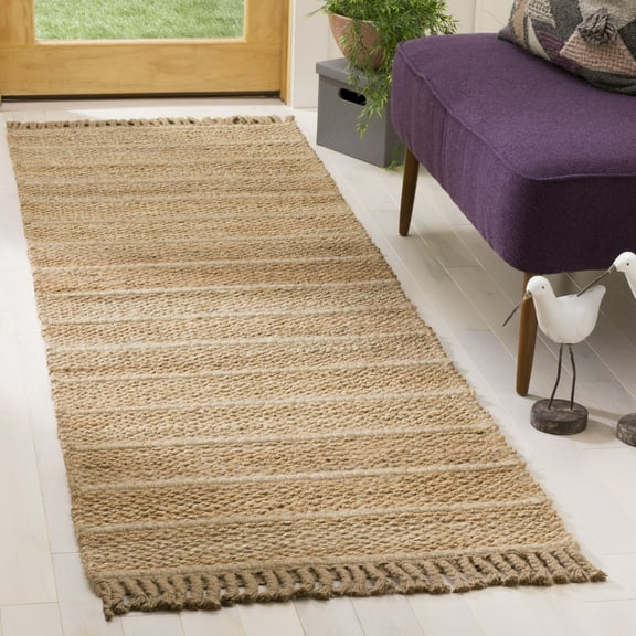 SAFAVIEH Natural Fiber Carrie Braided Runner Rug, Natural/Light Grey, 2'3" x 8'