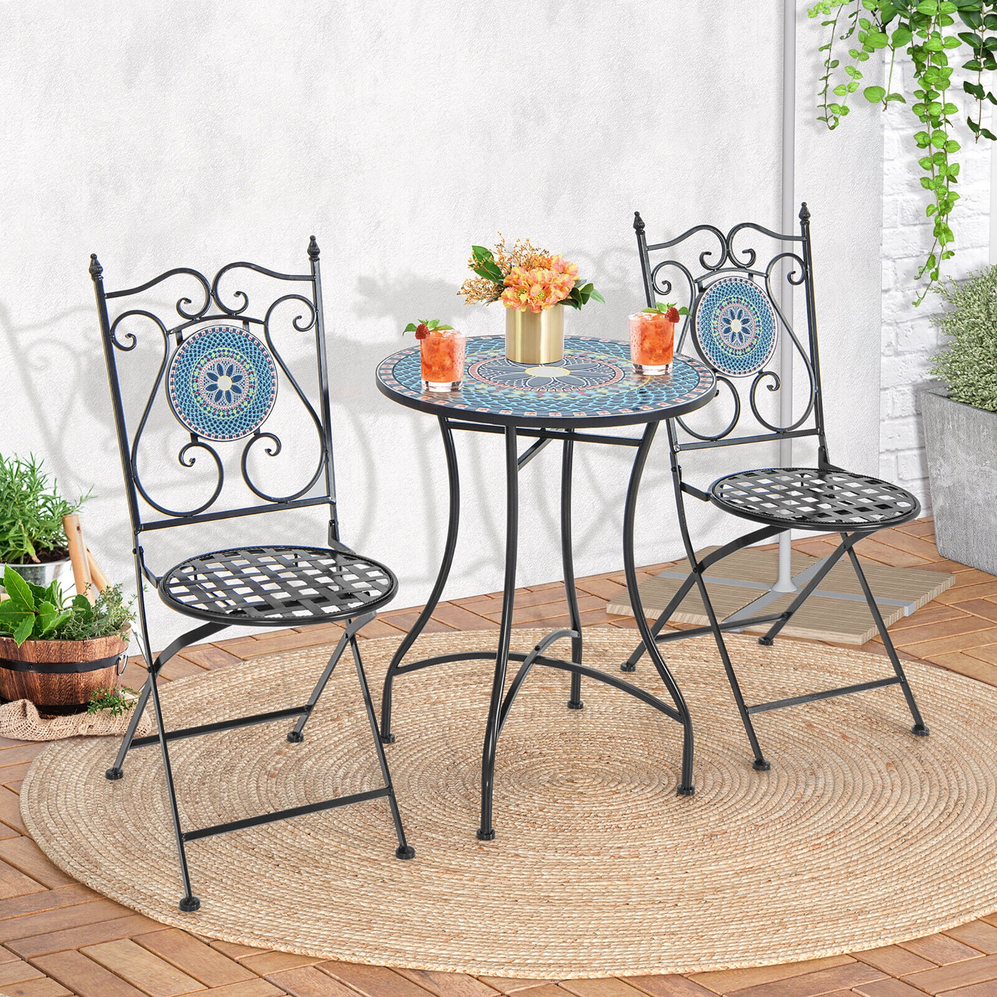 Gymax 24 Inch Bistro Table Mosaic Round Table w/ Ceramic Tile