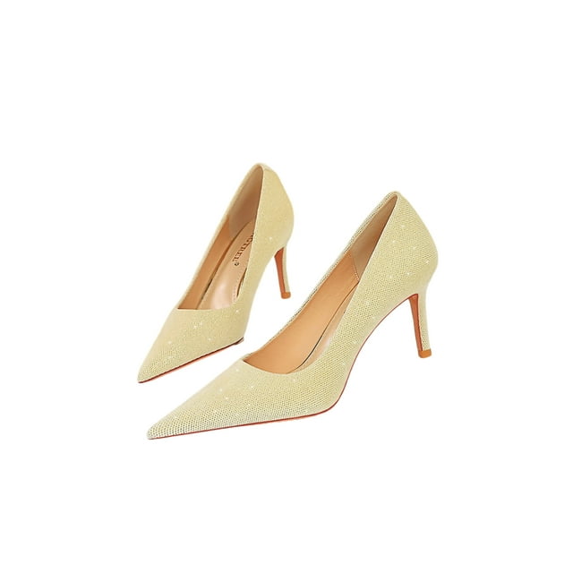 Woobling Escarpins pour Femmes Chaussures à Enfiler Bout Pointu Talon Aiguille Résistant Talon Haut Confort Bas Blanc 7CM 4.5