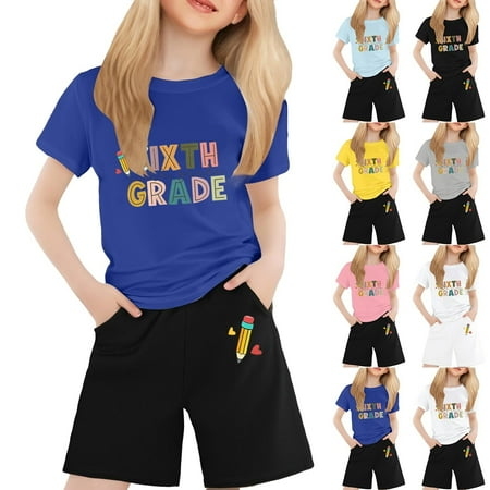 LRen Toddler Summer Clothes Girls 6t Floral Print Short Sleeve T Shirt Tops + Elastic Shorts Round Neck Casual Sports Tshirt Shorts 2pc Outfits Clothes Outdoor Casual Clothes