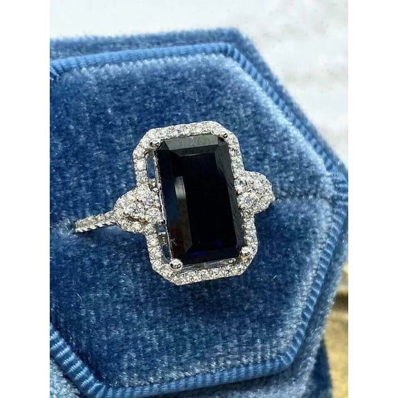 3 Ct Emerald Cut Lab-Created Black Diamond Wedding Ring 14k White Gold Plated