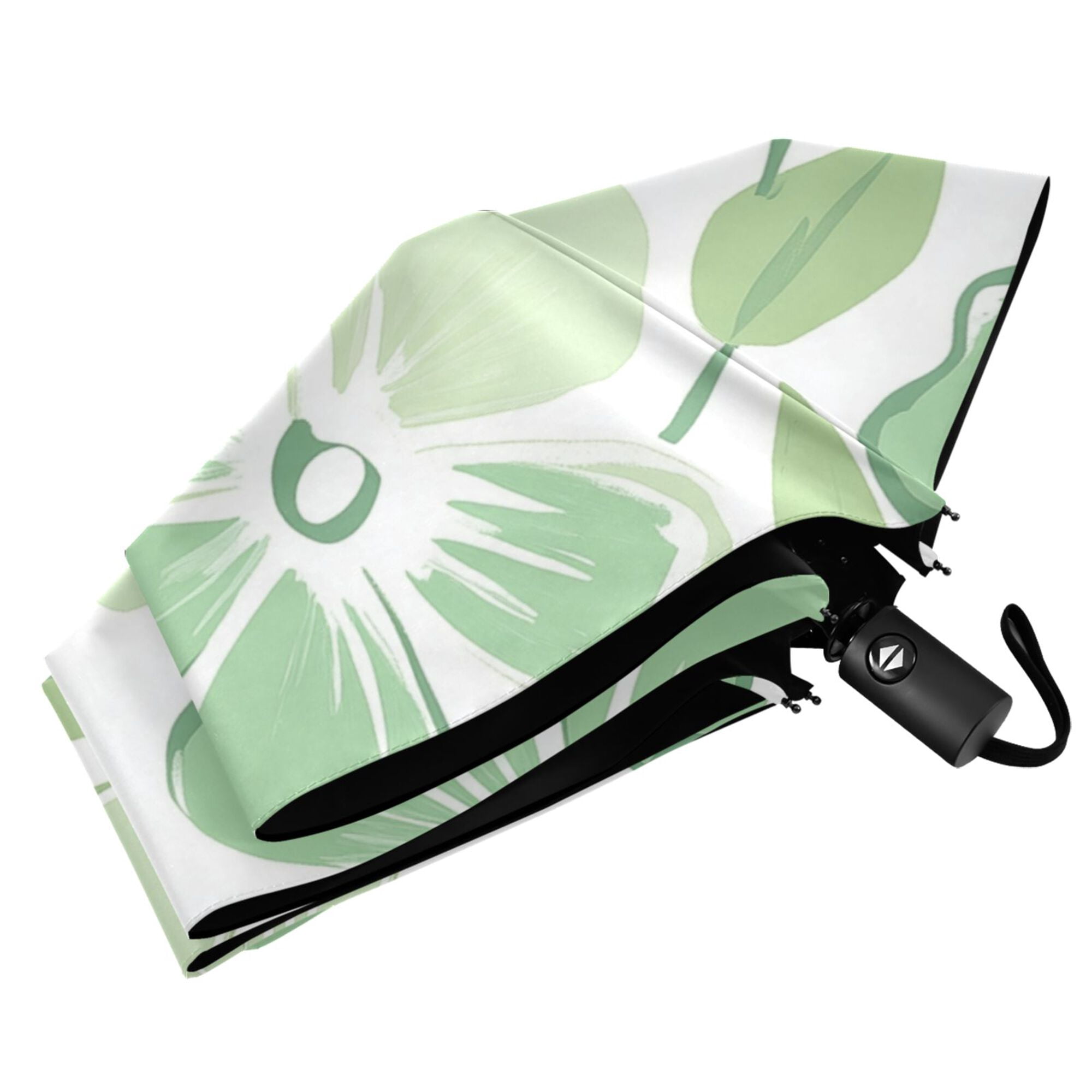 FORMRS Travel Umbrella Folding Auto Open Close Windproof Rain UV Protection, Green Floral