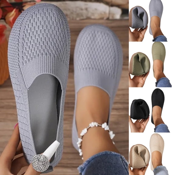 Gamivast Slip on Shoes Women Knit Slip on Shoes Breathable Mesh Walking Shoes Lightweight Wide Toe Office Work Travel Nursing Daily Casual Footwear Gray 41