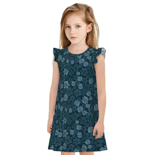 Vsdgher Roses pour Filles Chemises de Nuit Manches Courtes à Volants Robe de Nuit Pyjama pour Fête-Moyen