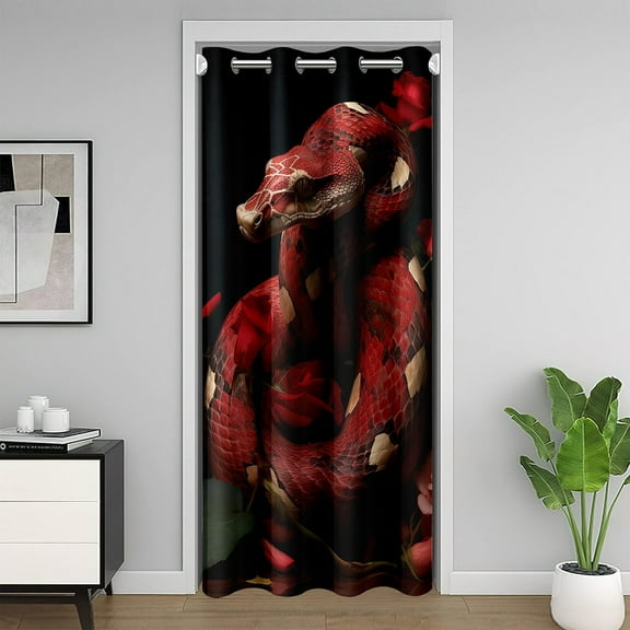 Boys Snake 34"W X 80"L Blackout Curtain Red Snake Room Divider Curtain For Adult Teens 3D Reptile Door Curtain For Doorway Privacy Pink Rose Floral Room Divider Curtain Bedroom Doorway,Closet Door