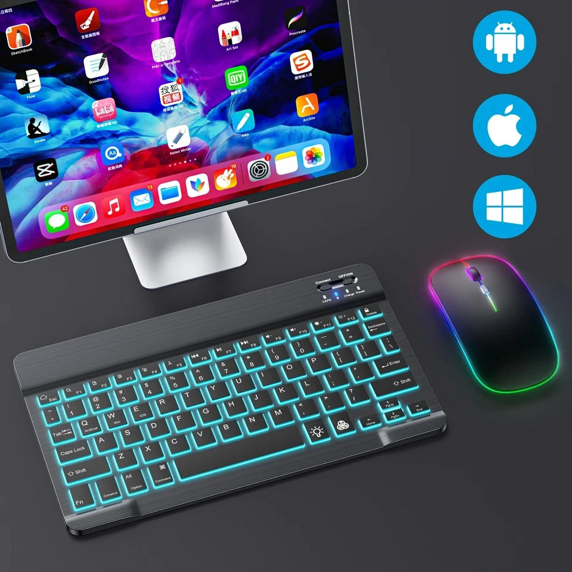 JIMTAB Ultra-Slim Bluetooth Keyboard 10 Inch Portable Mini Wireless Keyboard Rechargeable for Apple iPad iPhone Samsung Tablet Phone Smartphone iOS Android Windows
