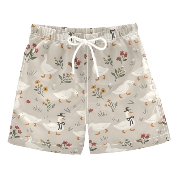 FORMRS Boys Swim Trunks Quick Dry Mesh Lining Beach Boardshorts, Sizes XS-XL, Gray Cartoon Goose Pattern