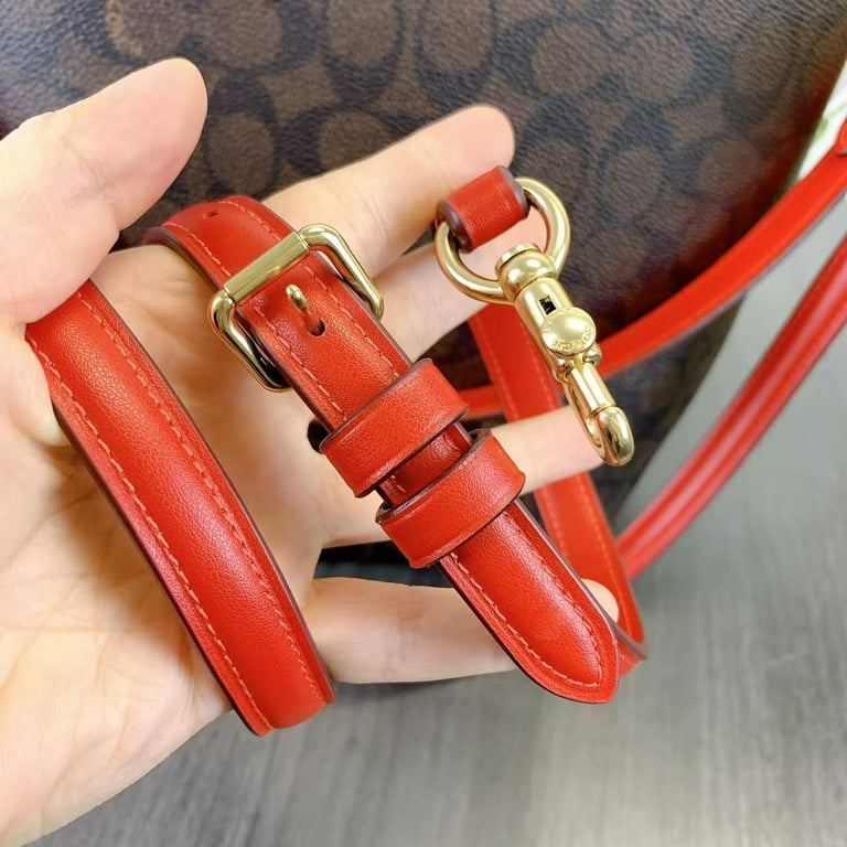 バッグ Coach Signature Bucket Bag Leather Red Vintage Authentic Red Leather Coach Bucket Shoulder Bag