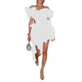 thumbnail image 5 of adviicd Robe Femme Robes d'Été Femme Col Carré Dos Noué Manches Lanterne Volant Robe Décontractée Ligne A Blanc,m, 5 of 5