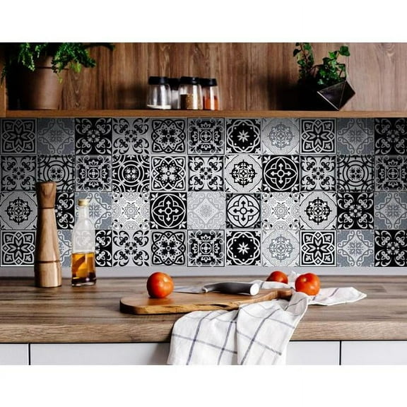 HomeRoots 399871 5 x 5 in. Black, White & Gray Mosaic Peel & Stick Tiles
