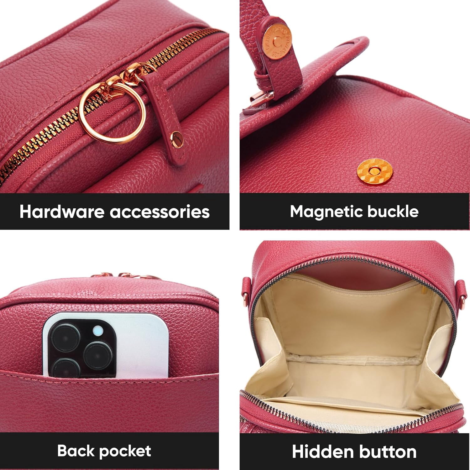Leather Crossbody Bags for Women Anti-Theft Vegan Purse with Card Slots, Travel Shoulder Bag, Waterproof Crossbody Purse