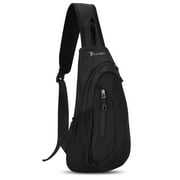 AOWOO Black Sling Bag, Lightweight One Strap Shoulder Chest Bag for Men Women, Small Waterproof Sling Backpack Fishing Bag for Hiking Walking Biking Travel Cycling, Nylon