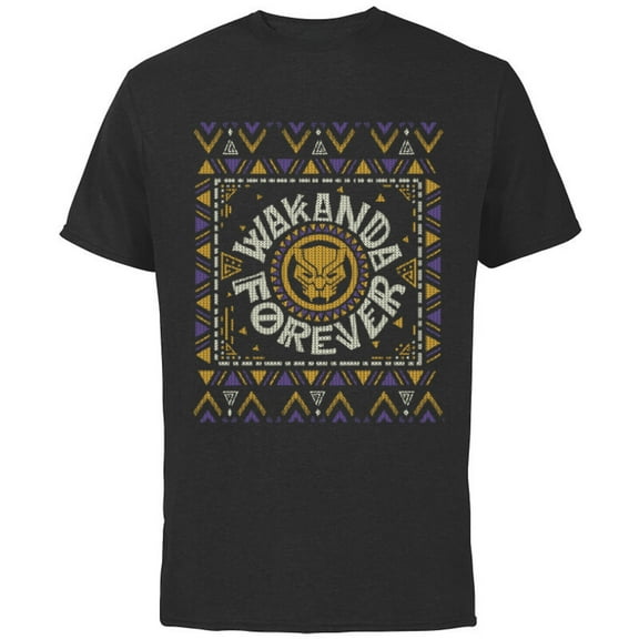 Marvel Black Panther Wakanda Forever Holiday Sweater - Short Sleeve Cotton T-Shirt for Adults - Customized-Black