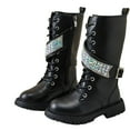 thumbnail image 2 of Miluxas Girls Winter Leather Zipper Knee High Sparkle Rhinestone Riding Boots Black 2.5 M(37), 2 of 9