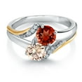 thumbnail image 2 of Gem Stone King 10K Yellow Gold and 925 Silver Peach Morganite and Red Garnet and White Lab Grown Diamond Accent Engagement Ring for Women (1.43 Cttw, Gemstone October Birthstone, Round 5MM, Size 9), 2 of 4