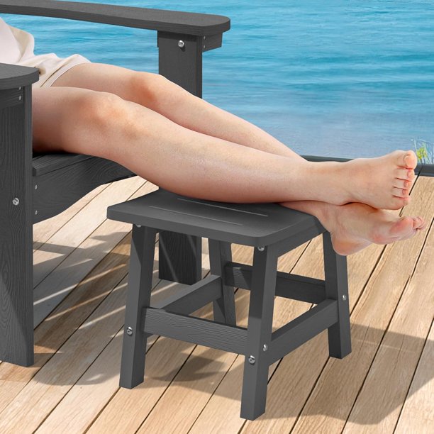 Reposapiés para patio al aire última intervensión, reposapiés otomanos, asiento pequeño, Adirondack para todo tipo de clima, gris oscuro