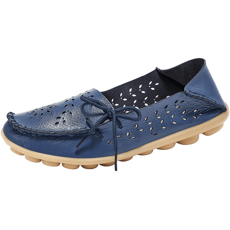 

Wish Loafers for Women Casual Slip on Dress Loafers Womens Comfortable Leather Driving Shoes Outdoor Walking Flats Shoes-------Dark Blue Carved（Size 38） S1893