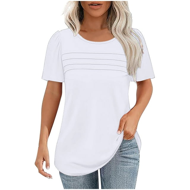T-Shirt Décontracté à Manches Courtes et Col Rond Uni pour Femmes