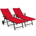 thumbnail image 2 of Costway 2 PCS Folding Patio Rattan Lounge Chair Cushioned Aluminum w/ Wheel Red, 2 of 11