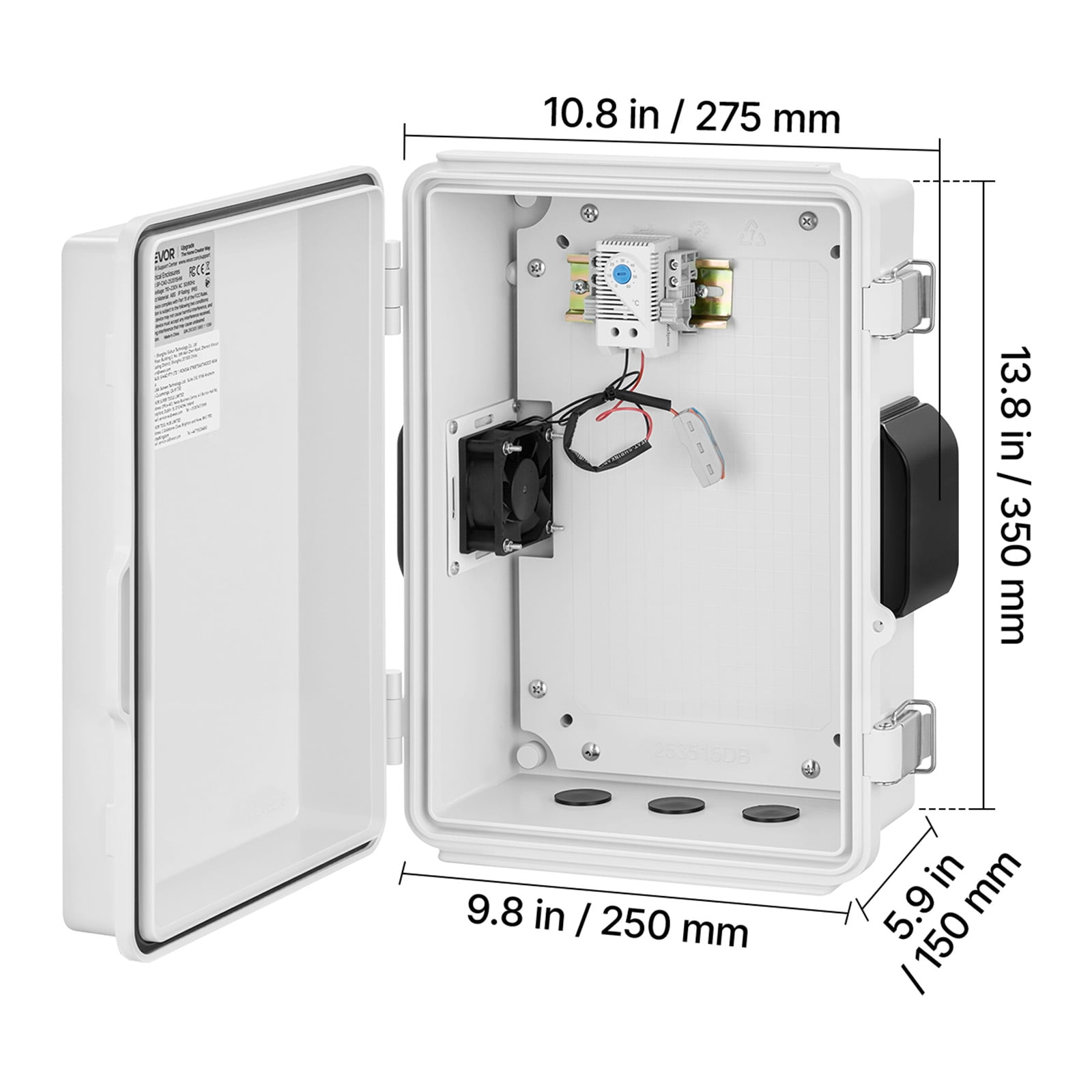 VEVOR Outdoor Electrical Box, ABS, Waterproof Electrical Junction Box with Thermostat and Fan, Mounting Plate, Cable Grommets,Ventilated Plastic Enclosure,14.2 x 10.8 x 5.9 in,IP65 for Indoor/Outdoor