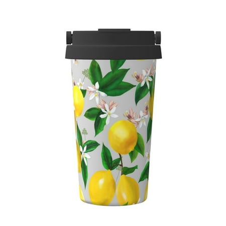 

Susaid Lemon Seamless Pattern Oil Painting Effect Print Coffee Travel Mug Insulated Coffee Mug with Lid Leakproof Coffee Thermos Coffee Tumbler for Hot&Cold Drinks