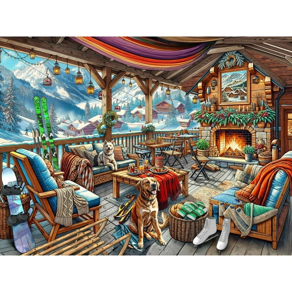 Ski Cabin Jigsaw Puzzle 550 Piece by Vermont Christmas Company - Large Pieces - Fully Interlocking & Randomly Shaped Pieces - 24" x 18"