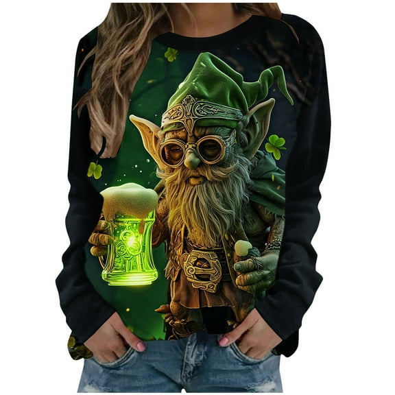 Unisex St. Patrick's Day Elderly Print Casual Long Sleeve T-Shirt