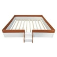 thumbnail image 3 of Bellemave King Size Floor Bed with Stairs and Fence Guardrails Floor Bed Frame with Bed Slats PU Leather Upholstered Daybed(King, White + Brown), 3 of 9
