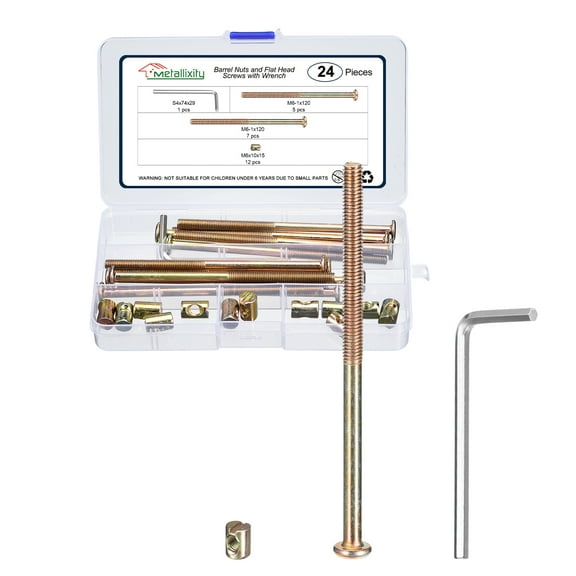 Furniture Connector Bolt Cap Nut Kit with Wrench(M6-1x40/50/60/70/80mm) 36Pcs, Connector Bolt M6 Countersunk Screw Barrel Nuts Binding Screws, for Chair Cabinet Bed, Yellow