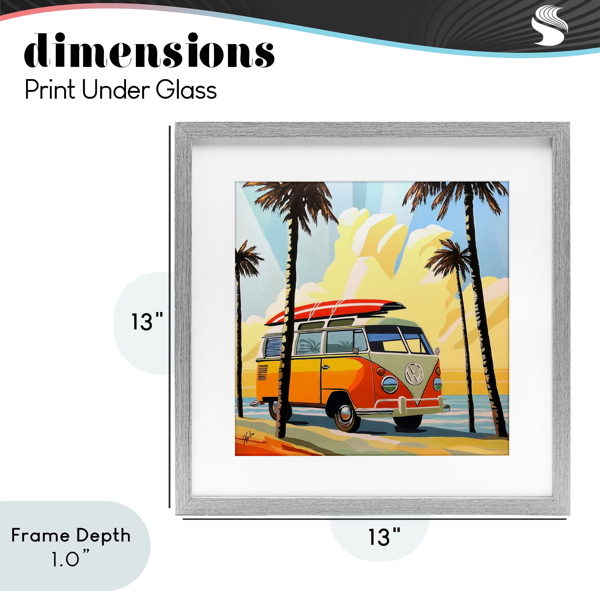 Stupell Industries Road Trip Beach Van Gray Framed Print Under Glass, design by John Jaster