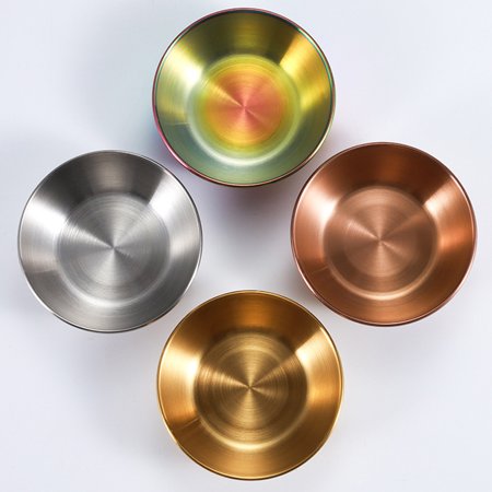 KONTONTY Stainless Steel Sauce Dishes Set of 4 for Home Use Assorted Colors Perfect for Dipping Sauces and Snacks 4 Pcs
