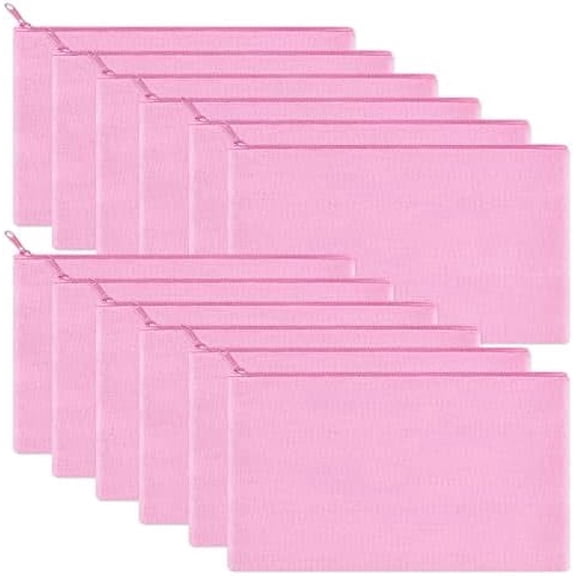 12 Pieces Cotton Canvas Makeup Bag, Multipurpose Cosmetic Bag with Zipper Travel Toiletry Pouch, Blank DIY Craft Bag (Pink, S) Pink S