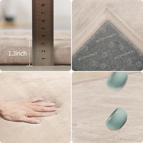 ACOMOPACK Baby Play Mat for Floor 1.3" Thick Memory Foam Play Mat 71"×79" Tummy Time Crawling with Non-Slip Bottom for Living Room,Nursery,Soft Velvet Playpen Mats for Kids,Infants