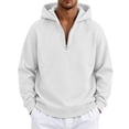 thumbnail image 2 of Resicozy Men's Quarter Zip Hoodies Zip Up Hoodie Long Sleeve Drop Shoulder Sweatshirt Casual Pullover White 2XL, 2 of 6