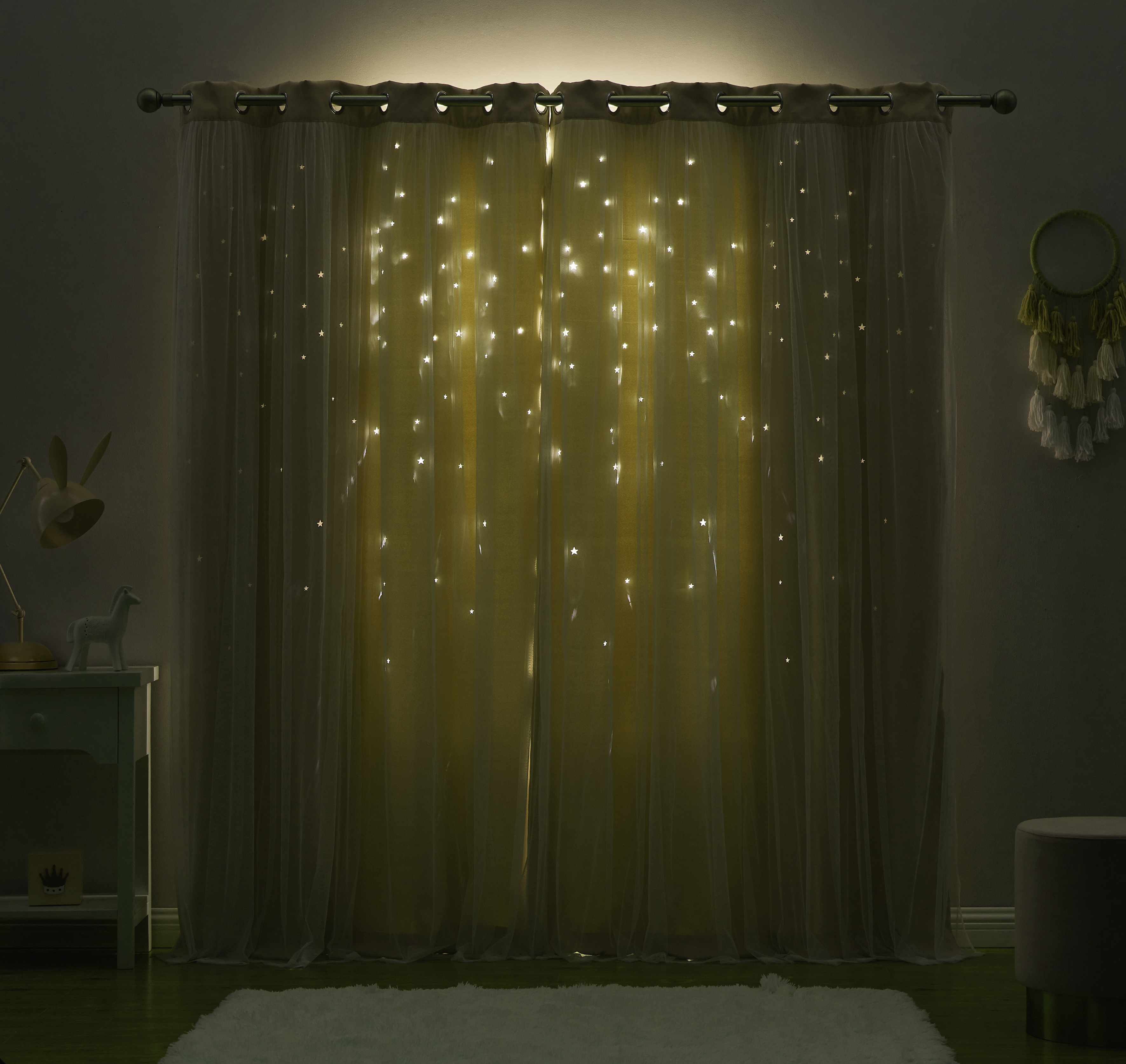 Star Cut-out Blackout Window Panel Pair Tan 50x84X2