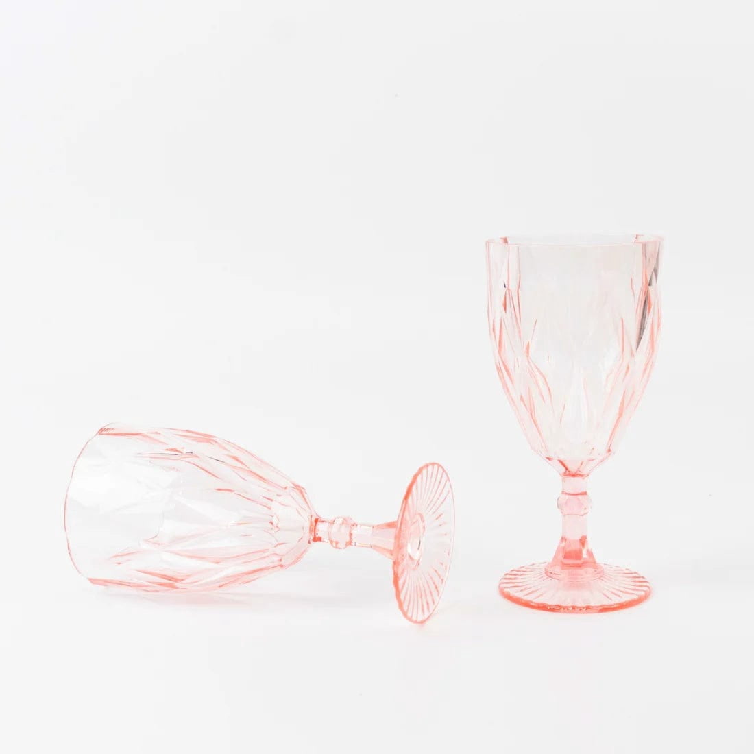 Balsa Circle 12 Blush 11oz Vintage Diamond Cut Plastic Wine Glasses Wedding Supplies