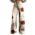 thumbnail image 2 of Women's Casual Pants Women'S Wide Leg Pant Vintage Floral Print High Waisted Straight Stretch Pants With Pockets,Beige Women's Casual Pants L, 2 of 8