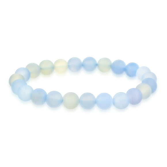 Matte Light Blue Agate Translucent Gemstone Round Bead Ball 8MM Stacking Stretch Bracelet for Women Men Teen Unisex