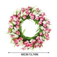 thumbnail image 3 of Artificial Tulip Wreath with Green Leaves for Front Door, 16 Inch Spring Pink Tulip Flower Wreath for All Seasons Window Wall Wedding Valentines Day Decorations Indoor Outdoor, 3 of 6