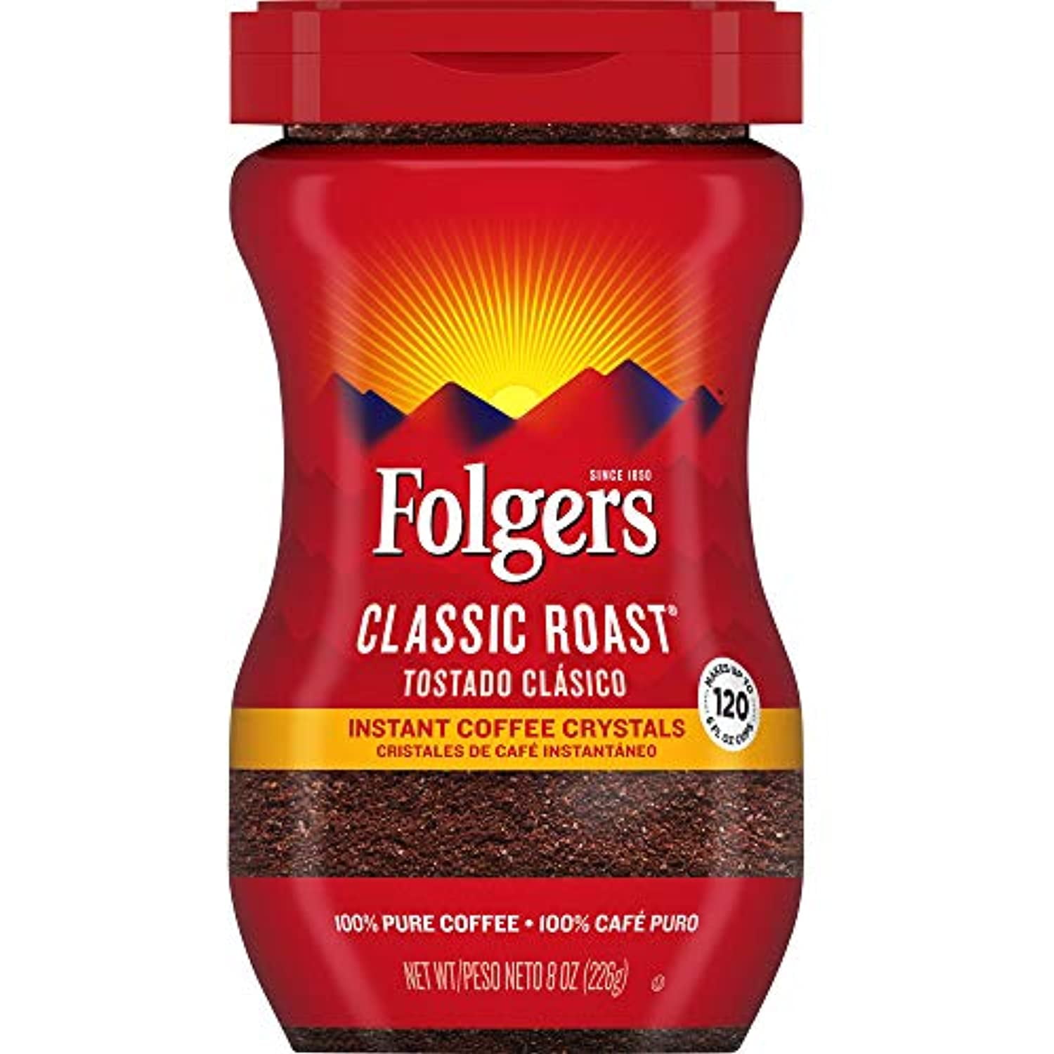 Folgers Classic Roast Instant Coffee Crystals, 8 Ounces