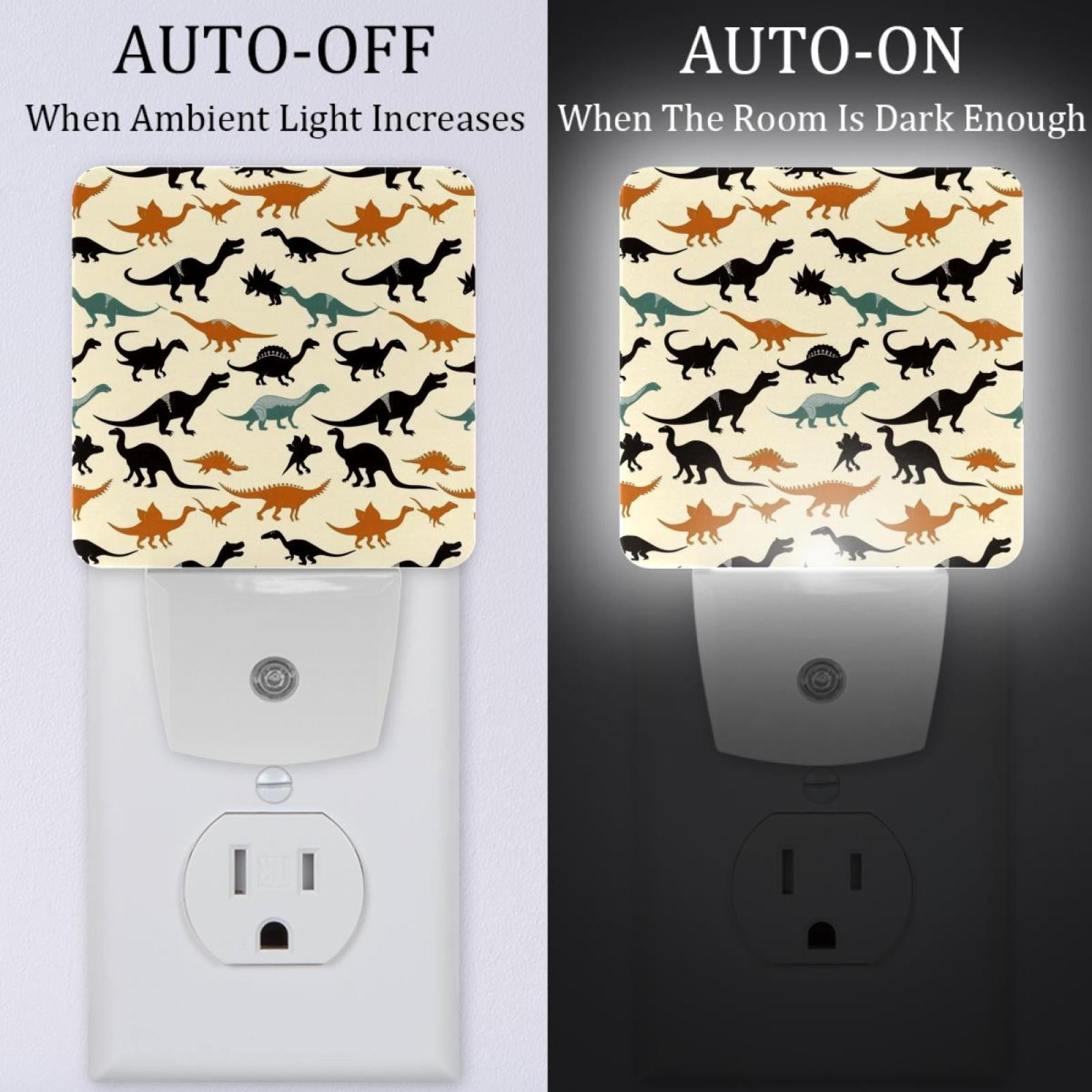 PhooArto Cute Dinosaur Silhouettes Pattern Plug in LED Night Light Auto Sensor Dusk to Dawn Decorative Night for Bedroom, Bathroom, Kitchen, Hallway, Stairs, Baby's Room, Energy Saving