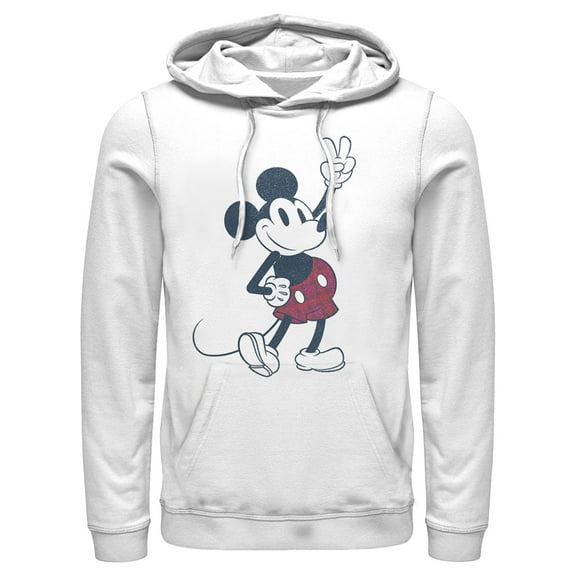 Men's Mickey & Friends Plaid Mickey Mouse Retro Pull Over Hoodie White Medium