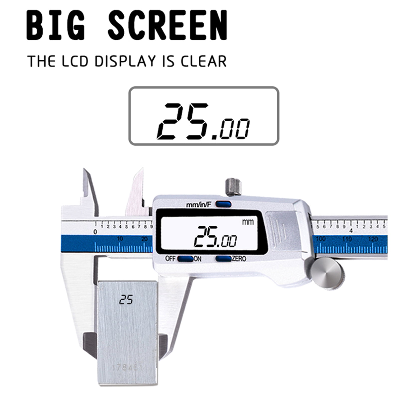 Elowen Electronic Caliper Electronic Digital Caliper Stainless Steel Slide Caliper Measuring Tool Electronic Micrometer Caliper with Large LCD Screen 3 Measurement Units Switchable